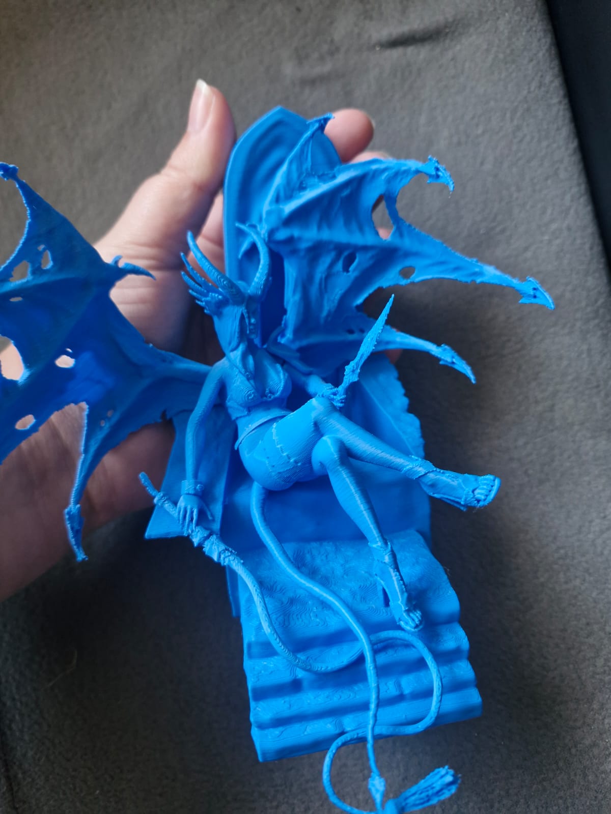 Detailed blue winged figurine printed in PLA